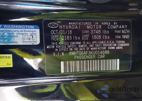 2019 Hyundai Veloster 2.0 from USA, damaged, VIN KMHTG6AF3KU014688